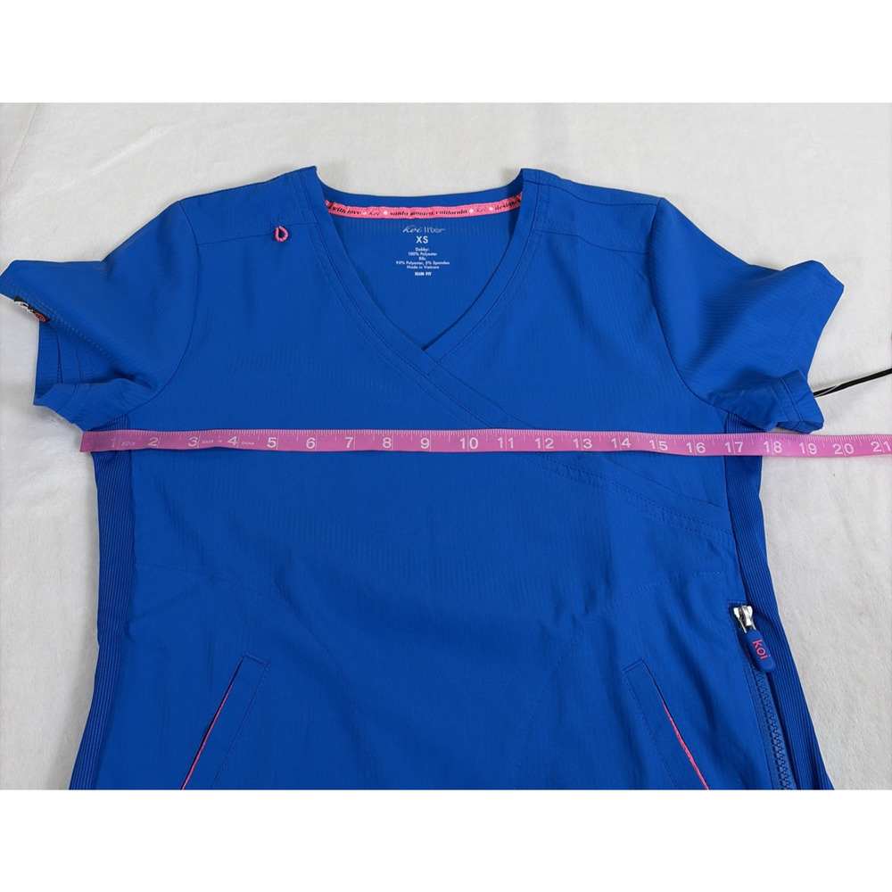 NWT Koi Lite Scrub Top Womens Slim Fit XS Blue Scrub Top Medical Nurse Charity - Picture 9 of 13